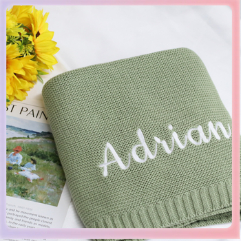 ➻ Κουβέρτα καροτσιού Etsy με κέντημα Πλεκτή κουβέρτα από βαμβακερό υπνάκο Κουβέρτα με κέντημα λογότυπου