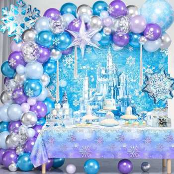 „Amazon“ tarpvalstybinis tiesioginis tiekimas gimtadienio vakarėliui vienkartinė staltiesė desertui, mėlyna violetinė ledo ir sniego vakarėlio staltiesė