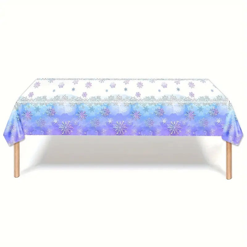 Față de masă de unică folosință pentru petreceri de ziua de naștere, Amazon, față de masă pentru deserturi, față de masă albastră și violet cu model de gheață și zăpadă