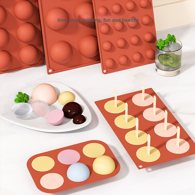Трансграничен производител на едро, 6-свързана полукръгла шоколадова форма, силиконова форма за торта, пудинг, DIY печене, ръчно изработена форма за сапун