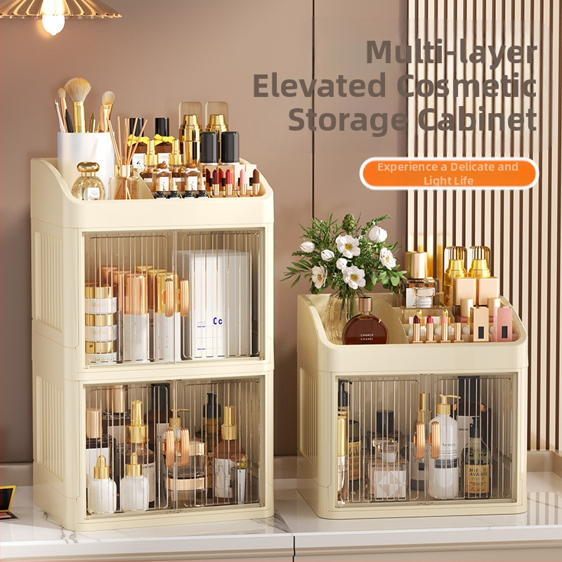 Kokkupandav kahekordse uksega kroonvalge kosmeetika hoiukarp mitmekihiline kirjatarvete hoiuriiul kodumajapidamises kasutatavate nahahooldustoodete tolmukindel