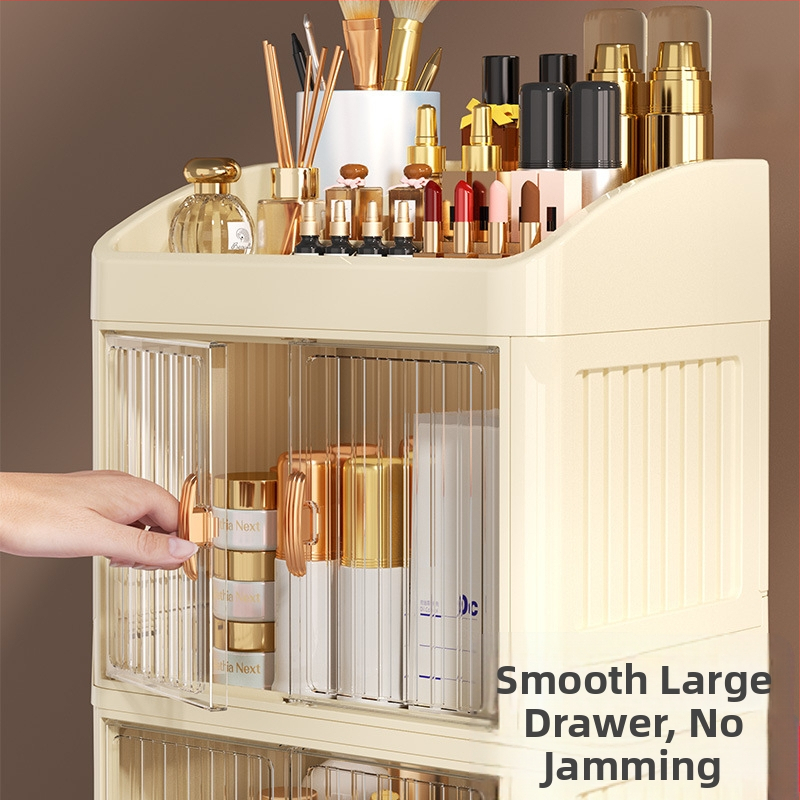 Сгъваема кутия за съхранение на козметика с двойна врата, многослойна, за съхранение на канцеларски материали, домакински продукти за грижа за кожата, прахоустойчива