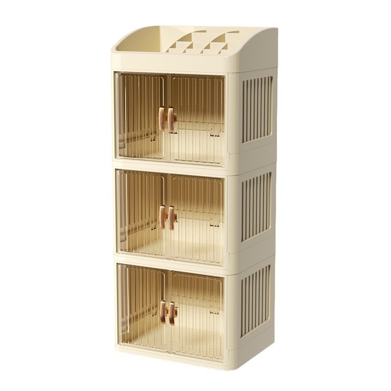 Sulankstoma dvigubų durų karūnos balta kosmetikos laikymo dėžutė daugiasluoksnė kanceliarinių prekių laikymo lentyna buitinės odos priežiūros priemonės dulkėms atsparios