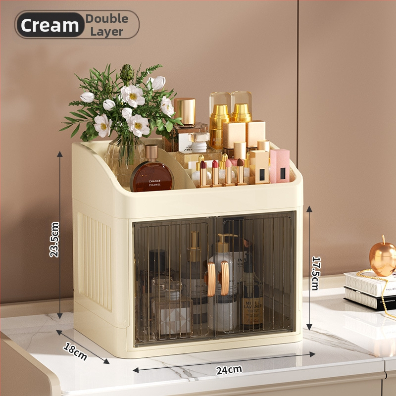 Sulankstoma dvigubų durų karūnos balta kosmetikos laikymo dėžutė daugiasluoksnė kanceliarinių prekių laikymo lentyna buitinės odos priežiūros priemonės dulkėms atsparios