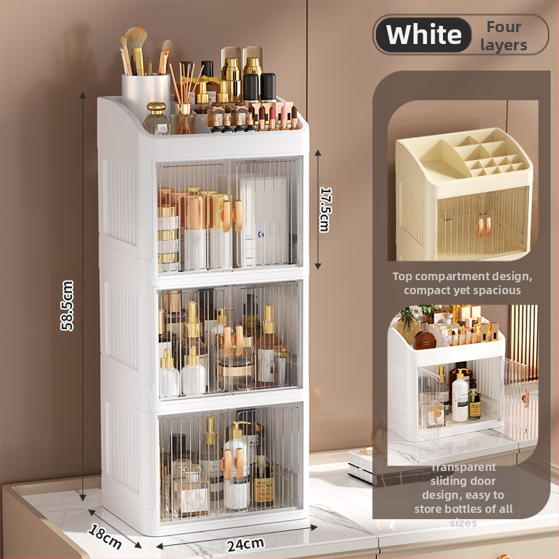 Sulankstoma dvigubų durų karūnos balta kosmetikos laikymo dėžutė daugiasluoksnė kanceliarinių prekių laikymo lentyna buitinės odos priežiūros priemonės dulkėms atsparios