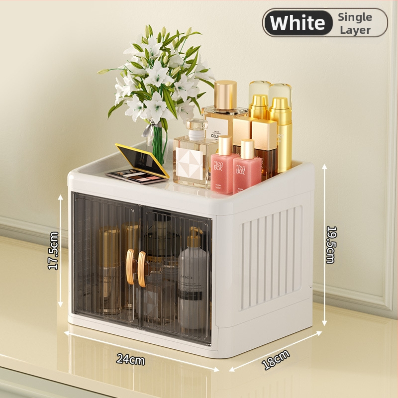 Sulankstoma dvigubų durų karūnos balta kosmetikos laikymo dėžutė daugiasluoksnė kanceliarinių prekių laikymo lentyna buitinės odos priežiūros priemonės dulkėms atsparios