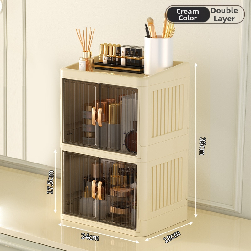 Sulankstoma dvigubų durų karūnos balta kosmetikos laikymo dėžutė daugiasluoksnė kanceliarinių prekių laikymo lentyna buitinės odos priežiūros priemonės dulkėms atsparios
