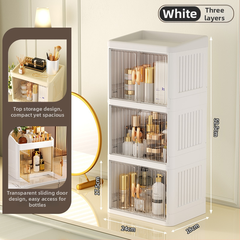 Sulankstoma dvigubų durų karūnos balta kosmetikos laikymo dėžutė daugiasluoksnė kanceliarinių prekių laikymo lentyna buitinės odos priežiūros priemonės dulkėms atsparios