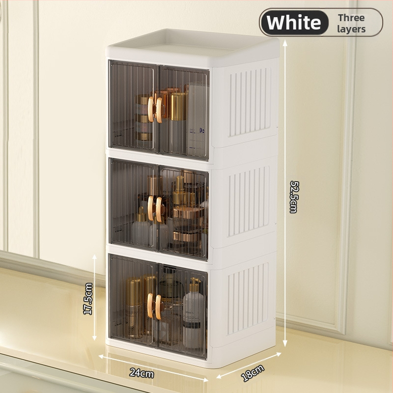 Sulankstoma dvigubų durų karūnos balta kosmetikos laikymo dėžutė daugiasluoksnė kanceliarinių prekių laikymo lentyna buitinės odos priežiūros priemonės dulkėms atsparios