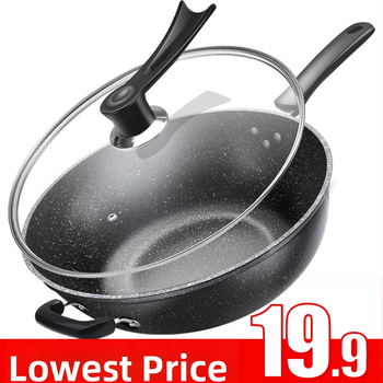 Maifan Stone Αντικολλητικό τηγάνι Wok Σίδερο τηγάνι Οικιακή κουζίνα Wok Επαγωγική κουζίνα τηγάνι για αέριο και εστία αερίου