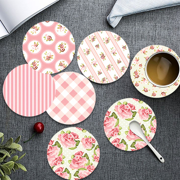 На склад Американска кънтри пролет Нова любов Цвете Карирана подложка за чаши с термоизолация UV печат Подложка за маса