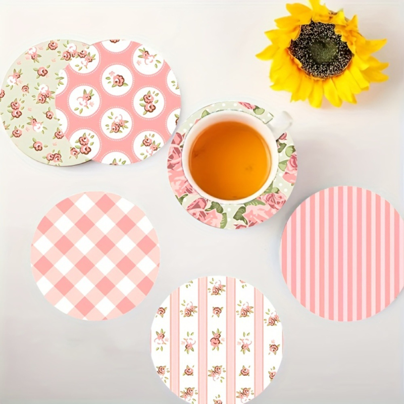 На склад Американска кънтри пролет Нова любов Цвете Карирана подложка за чаши с термоизолация UV печат Подложка за маса