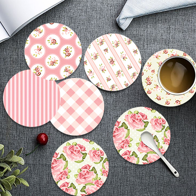 На склад Американска кънтри пролет Нова любов Цвете Карирана подложка за чаши с термоизолация UV печат Подложка за маса