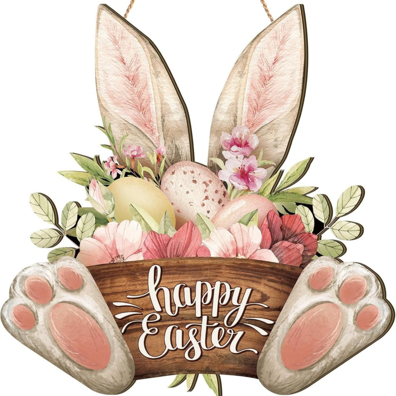 Karšto išpardavimo „Cross Border“ Velykų zuikio logotipas, medinis, linksmų Velykų, pasveikinimo kaimo įėjimo durų pakabinamas dekoravimas