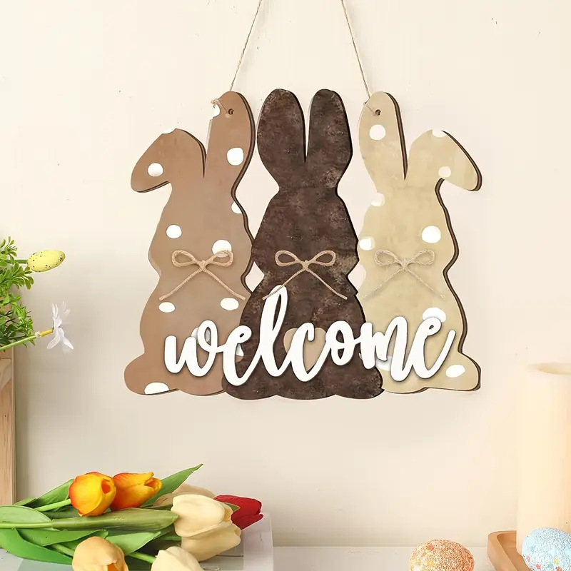 Karšto išpardavimo „Cross Border“ Velykų zuikio logotipas, medinis, linksmų Velykų, pasveikinimo kaimo įėjimo durų pakabinamas dekoravimas