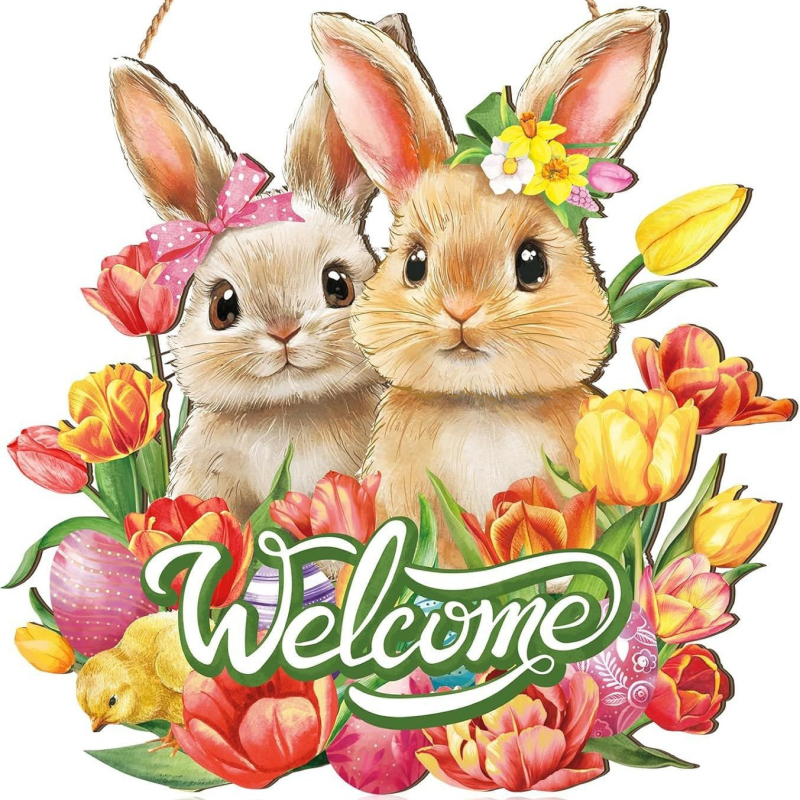 Karšto išpardavimo „Cross Border“ Velykų zuikio logotipas, medinis, linksmų Velykų, pasveikinimo kaimo įėjimo durų pakabinamas dekoravimas