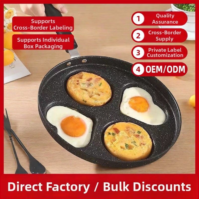 Prekogranične eksplozije zadebljana tava za ljubavni omlet s četiri rupe, neprianjajuća, štednjak, univerzalna tava za omlet s jajima i hamburgerima na zalihi veleprodaja