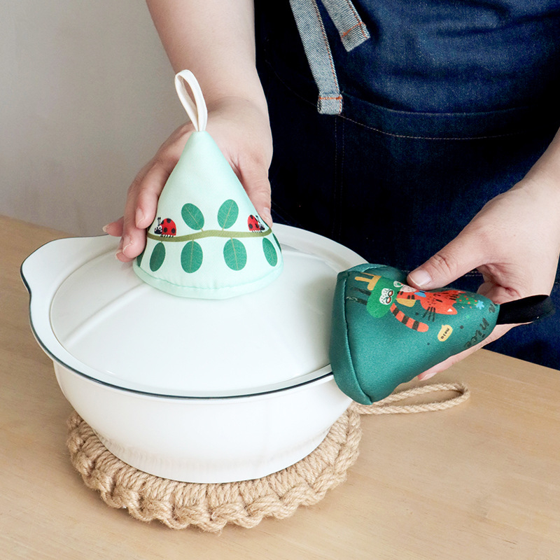 Crtani slatki trokutasti poklopac za lonac protiv opeklina, ručka kuhinjskog lonca, lonac od emajla, lonac od lijevanog željeza, poklopac za uši, toplinski izolirane rukavice