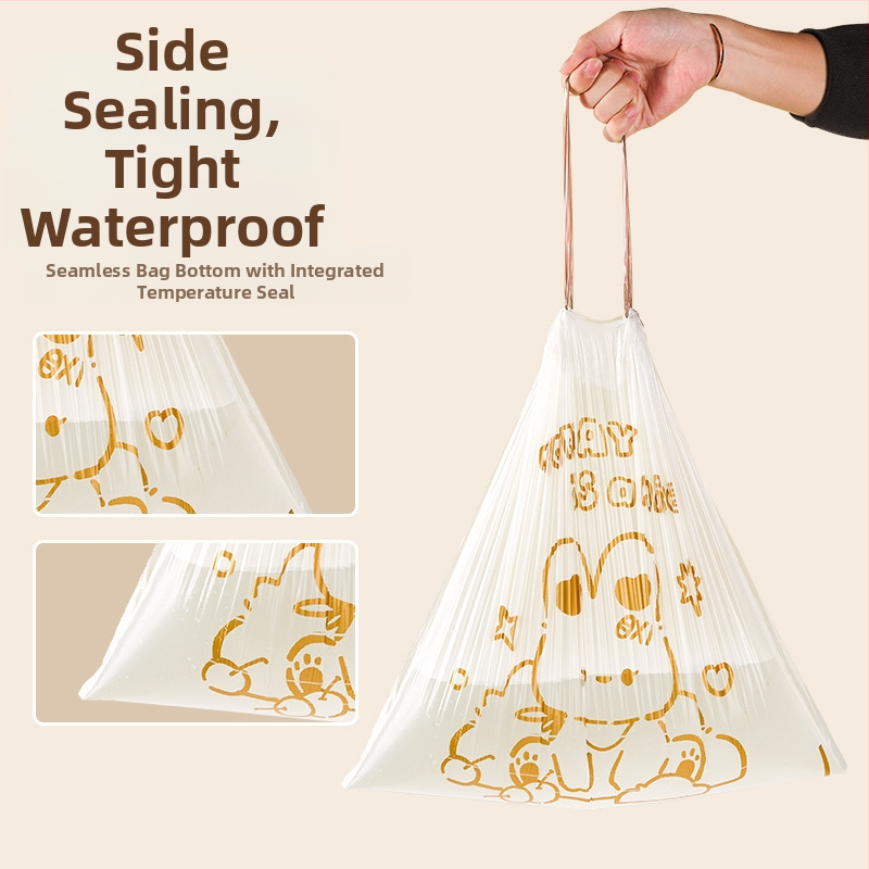 Сладък анимационен високоцветен принтиран заек с шнур тип автоматично наваксване за домакинска кухня, преносим удебелен чувал за боклук