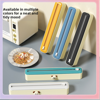 ➻ Διπλό συρόμενο μαχαίρι κοπής πλαστικού περιτυλίγματος μαγνητική αναρρόφηση οικιακή κουζίνα ρυθμιζόμενο χαρτί ψησίματος κοπής αλουμινόχαρτου αποθήκευσης