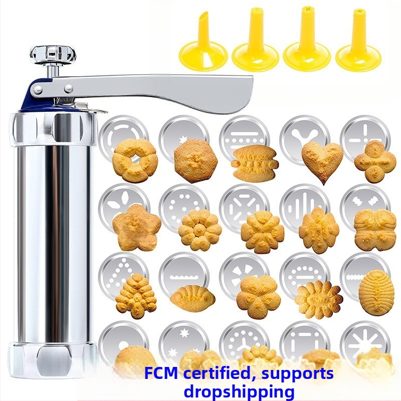 Küpsisevormipüstoli küpsetamisriistad alumiiniumisulamist kaunistussuu 20 tükki lahustuvaid ube pigistavat ülikonda küpsetamiseks