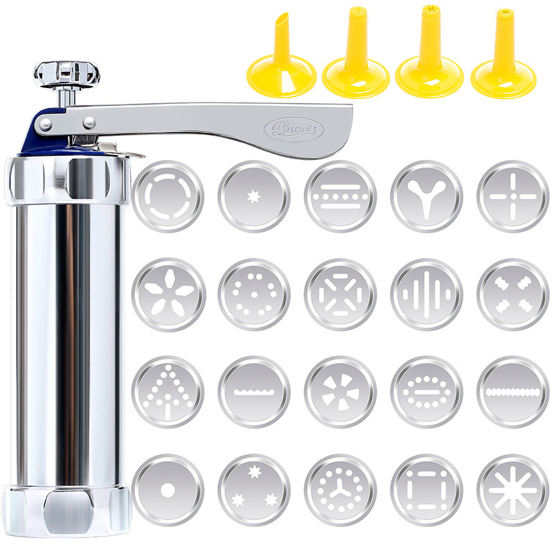 Küpsisevormipüstoli küpsetamisriistad alumiiniumisulamist kaunistussuu 20 tükki lahustuvaid ube pigistavat ülikonda küpsetamiseks
