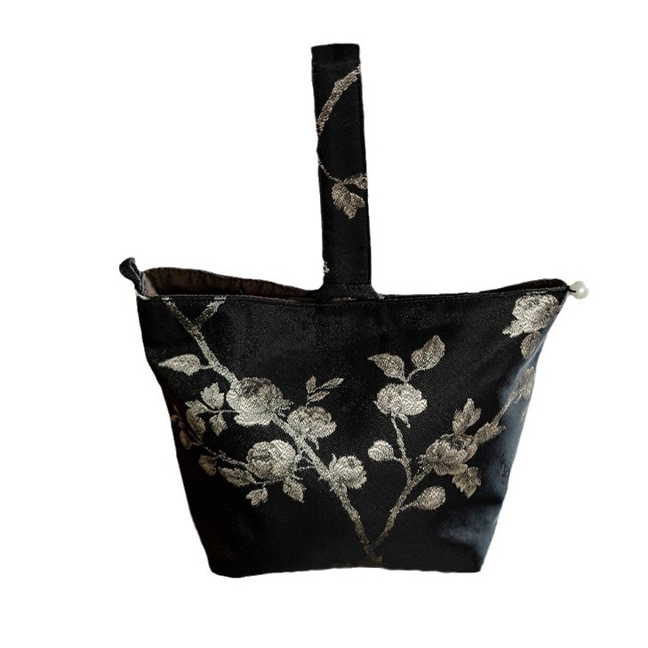 Rankų darbo žakardo brokato arbatos rinkinio maišelis su vienu indeliu ir dviem puodeliais, nešiojamas kung fu arbatos laikymo maišelis, rankinis medžiaginis maišelis