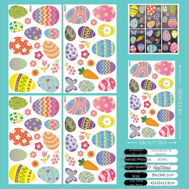 2024 m. tarpvalstybiniai animacinių kiaušinių sienų lipdukai Velykų langų stiklams, statiniai lipdukai nelipnūs statiniai šventiniai dekoratyviniai lipdukai