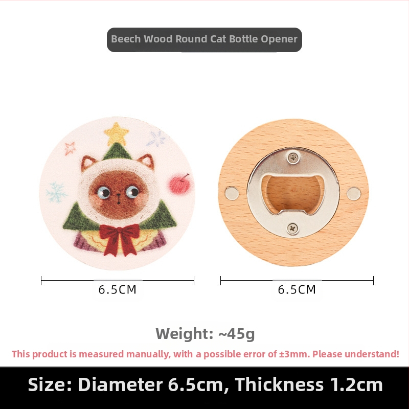 Kūrybingas kalėdinis katės gyvūno medžio masyvo butelių atidarytuvas alaus butelių atidarytuvas magnetinis šaldytuvo lipdukas daugiafunkcis