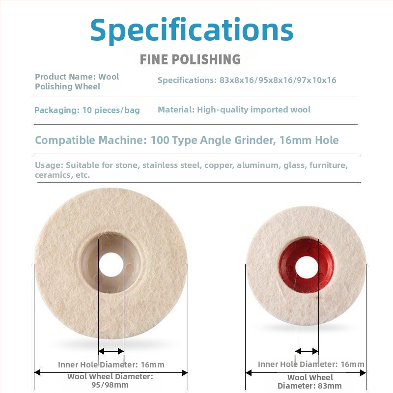 Вълнено колело за полиране на огледала, удебелен ъглошлайф, полиране на стъкло, метал, неръждаема стомана, каменна вата, полиращ лист