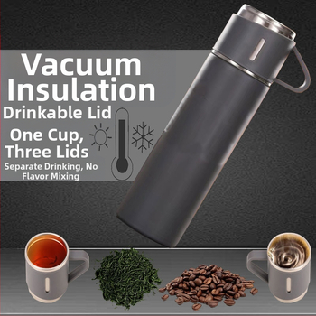 Naujas 304 nerūdijančio plieno termo puodelis arbatos puodelis vienas puodelis trijų dangtelių verslo dovanų dėžutė, tinkantis lauko vandens puodelio veiklos dovanai