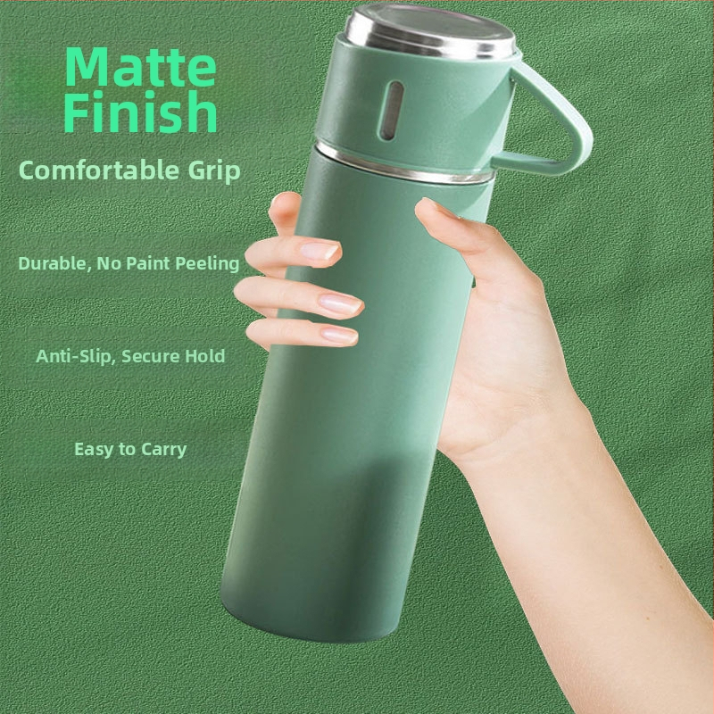 Нова термос от неръждаема стомана 304, чаша за чай с една чаша и три капака, бизнес подаръчна кутия, подходяща за чаша за вода на открито, подарък за дейности