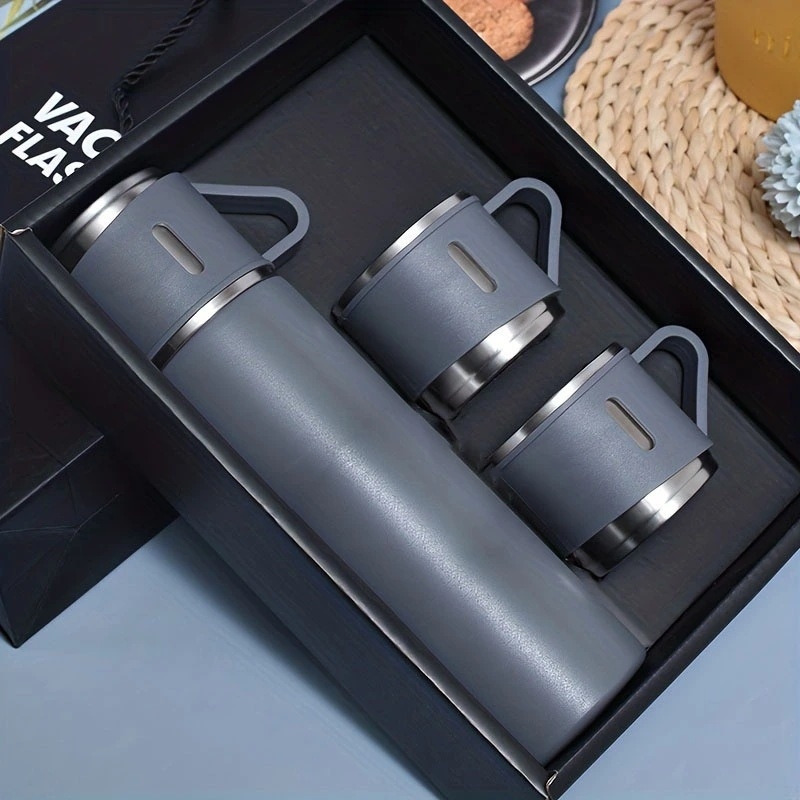 Naujas 304 nerūdijančio plieno termo puodelis arbatos puodelis vienas puodelis trijų dangtelių verslo dovanų dėžutė, tinkantis lauko vandens puodelio veiklos dovanai