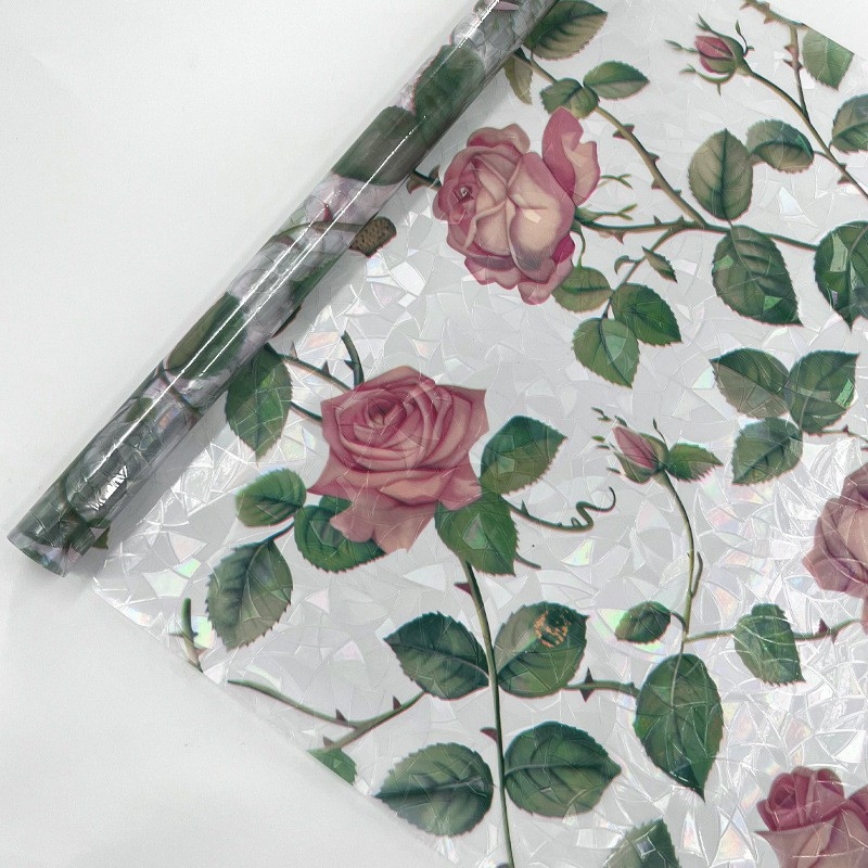 Elektrostatiska bezlīmes 3D krāsaina stikla plēve, lāzera caurspīdīga, caurlaidīga guļamistabas un viesistabas balkona dekoratīva loga dekoratīva uzlīme