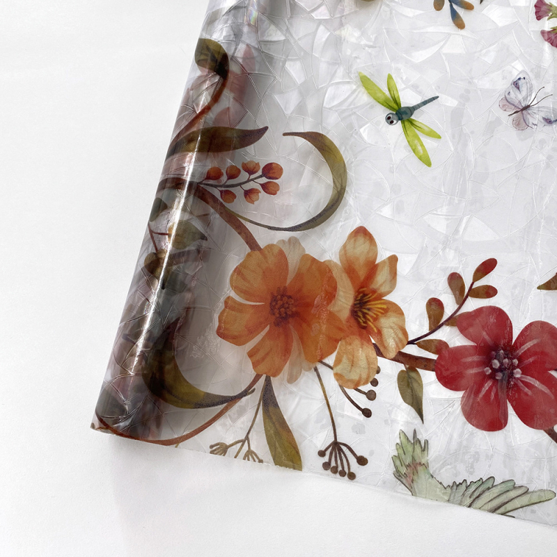 Elektrostatiska bezlīmes 3D krāsaina stikla plēve, lāzera caurspīdīga, caurlaidīga guļamistabas un viesistabas balkona dekoratīva loga dekoratīva uzlīme