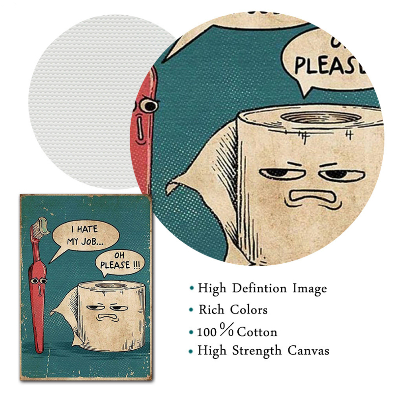 Мразя работата си Забавна четка за зъби и тоалетна хартия Уникална хумористична картина на платно Декоративна картина за баня