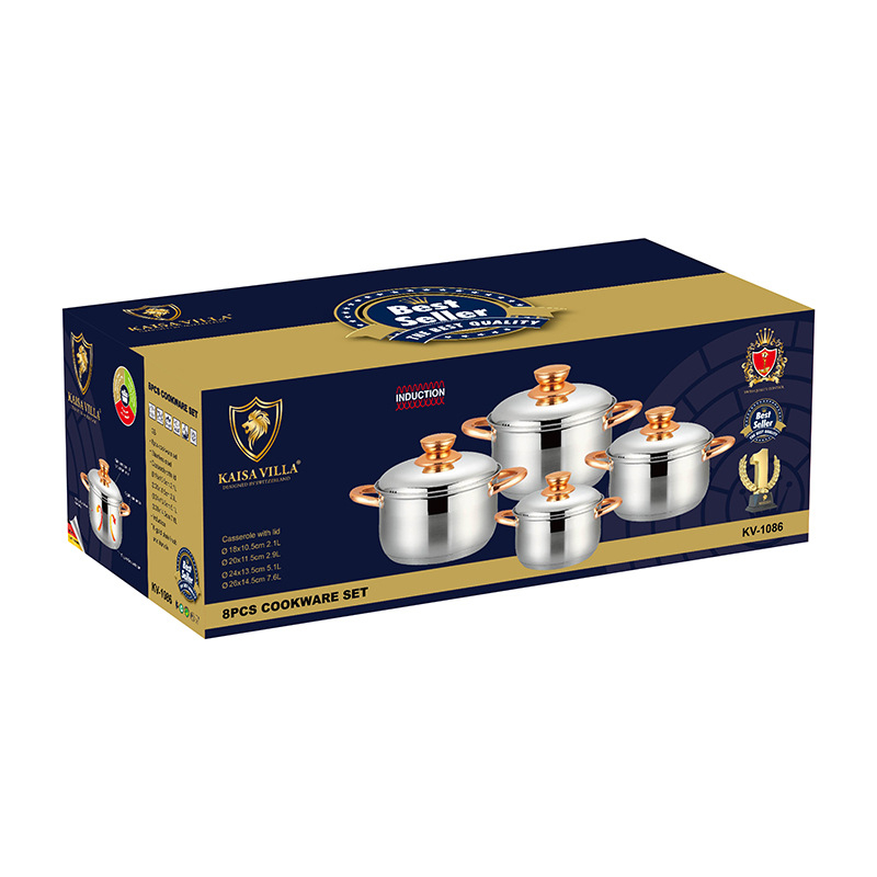 Toidukvaliteediga 201 roostevabast terasest pottide komplekt paksendatud 5-kihilise põhjaga, topeltkäepidemega supipott, hautisepott terasest kaanega Kv-1086, hulgimüük tootjalt