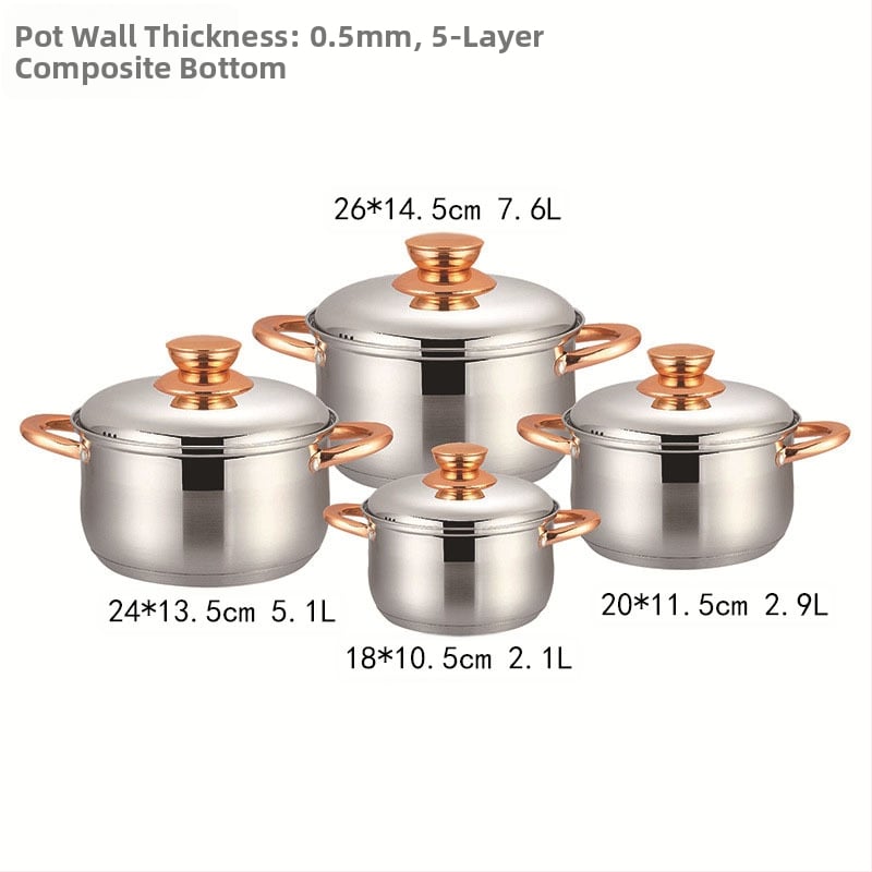 Toidukvaliteediga 201 roostevabast terasest pottide komplekt paksendatud 5-kihilise põhjaga, topeltkäepidemega supipott, hautisepott terasest kaanega Kv-1086, hulgimüük tootjalt