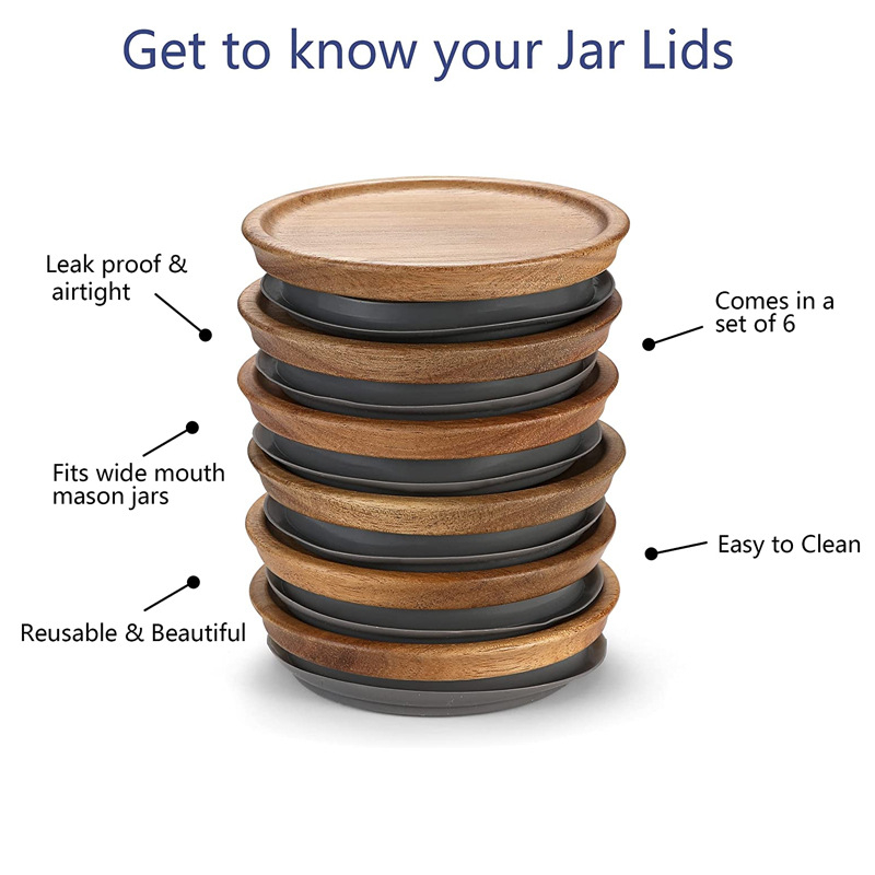 Дървен капак за чаша от акация, прост дървен капак за буркан Mason, креативен дървен капак за бутилка от акация, директна доставка от фабриката