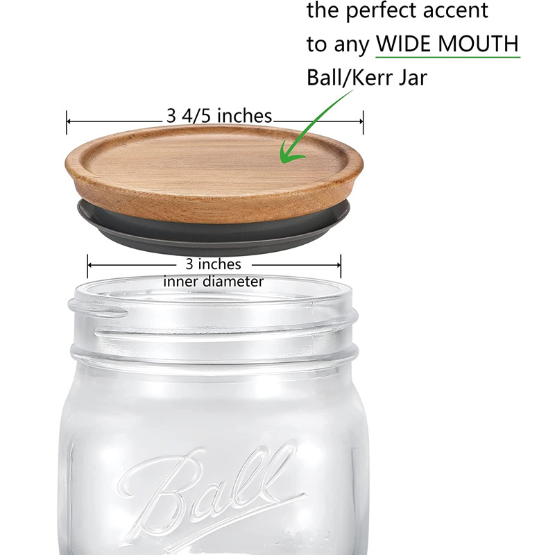 Дървен капак за чаша от акация, прост дървен капак за буркан Mason, креативен дървен капак за бутилка от акация, директна доставка от фабриката