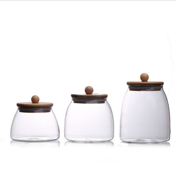 Χονδρικό διαφανές σφραγισμένο βάζο από γυάλινο βάζο με κάλυμμα από μπαμπού, βάζο τσαγιού, βάζο αποθήκευσης καραμελών, βάζο αποθήκευσης κουζίνας