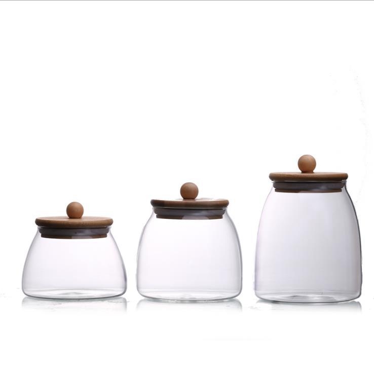 Veleprodaja prozirne zatvorene staklenke staklenke s poklopcem od bambusa i zrnaca staklenke za čaj i pohranu slatkiša u staklenci za kuhinju