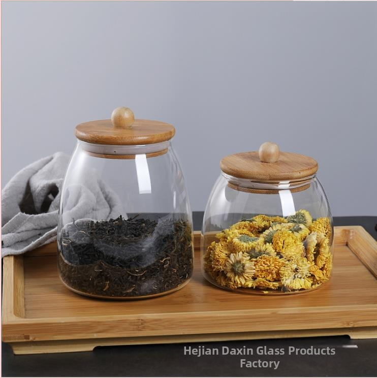 Търговия на едро прозрачен запечатан буркан стъклен буркан бамбуков капак буркан за зърна буркан за чай буркан за съхранение бонбони Буркан за съхранение Кухня