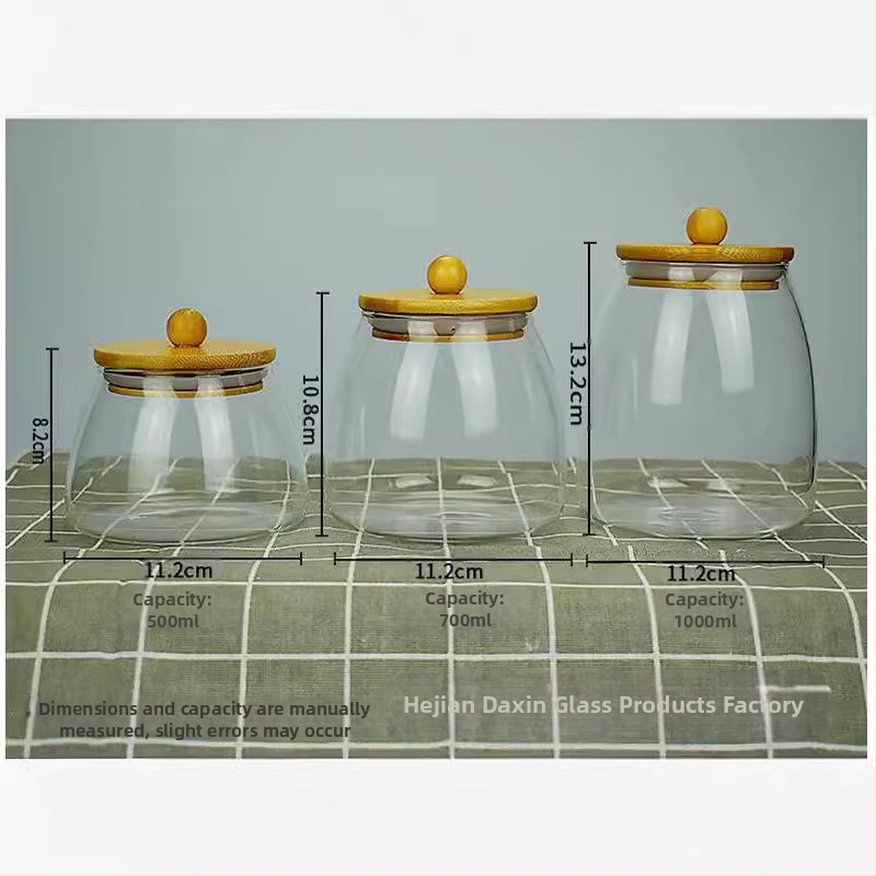 Търговия на едро прозрачен запечатан буркан стъклен буркан бамбуков капак буркан за зърна буркан за чай буркан за съхранение бонбони Буркан за съхранение Кухня