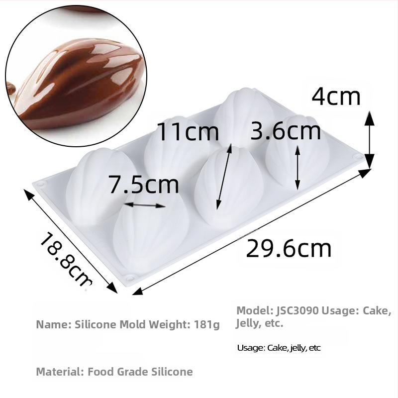 6 isegi suurt kakaouba vormi kolmemõõtmeline mousse šokolaadivorm loominguline prantsuse magustoidu oliivide silikoonist jahvatusvahend