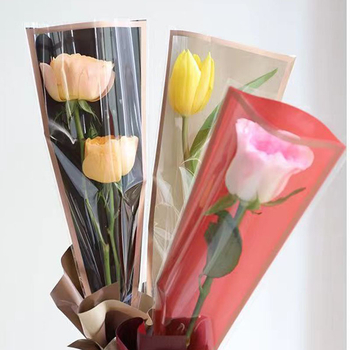 Hulgimüük õpetajapäeva ühe lille pakendikott läbipaistev veekindel kuldse servaga kilekott Hiina valentinipäeva roosikimbu kott