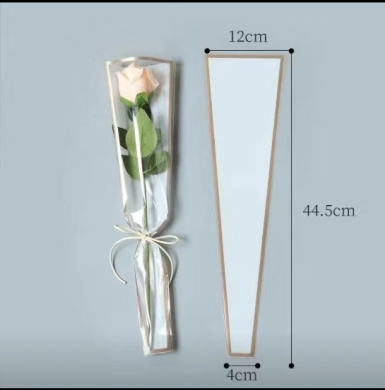 Hulgimüük õpetajapäeva ühe lille pakendikott läbipaistev veekindel kuldse servaga kilekott Hiina valentinipäeva roosikimbu kott