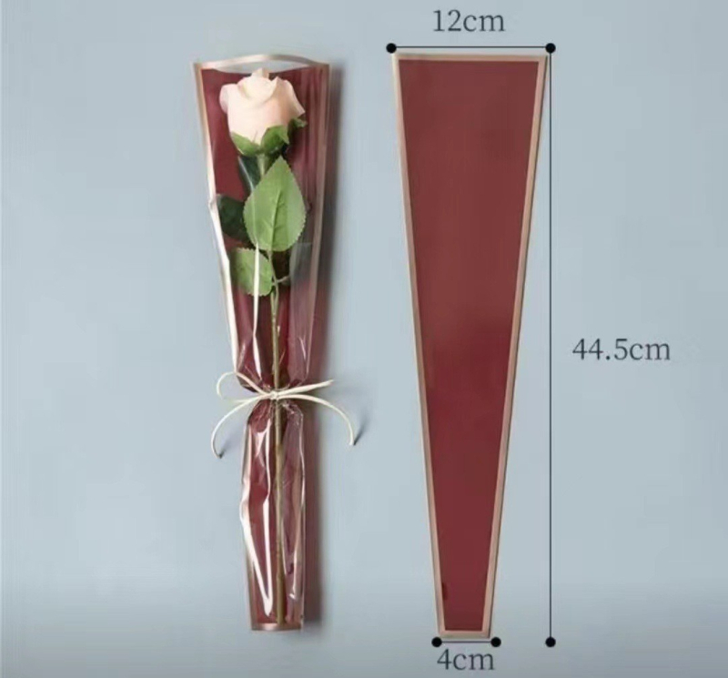 Hulgimüük õpetajapäeva ühe lille pakendikott läbipaistev veekindel kuldse servaga kilekott Hiina valentinipäeva roosikimbu kott