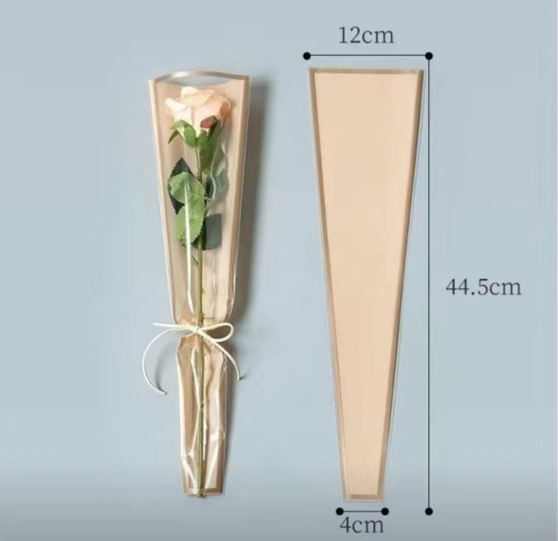 Hulgimüük õpetajapäeva ühe lille pakendikott läbipaistev veekindel kuldse servaga kilekott Hiina valentinipäeva roosikimbu kott