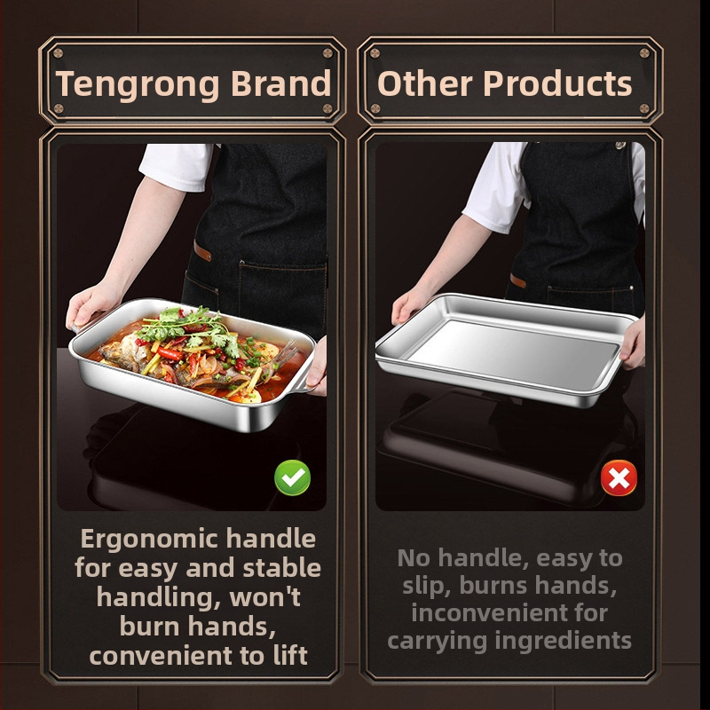 Правоъгълна чиния за печена риба от неръждаема стомана, домакинска фурна, дълбока чиния, индукционна печка, специална удебелена печена многофункционална чиния